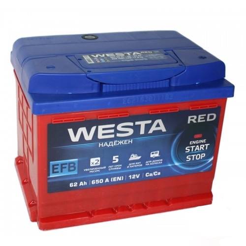 Аккумулятор автомобильный Westa RED EFB 62 Ач 650A (о.п.)